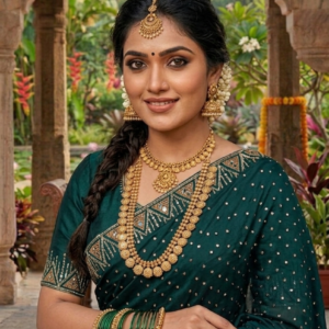 Green Moonlight Shimmer Saree