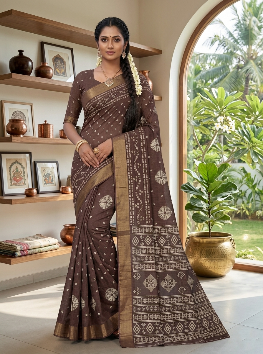 Rustic Brown Handloom Silk Saree - Image 2