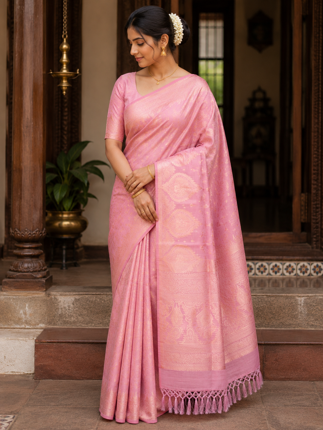 Royal Rose Jacquard Silk Cotton Saree - Image 2