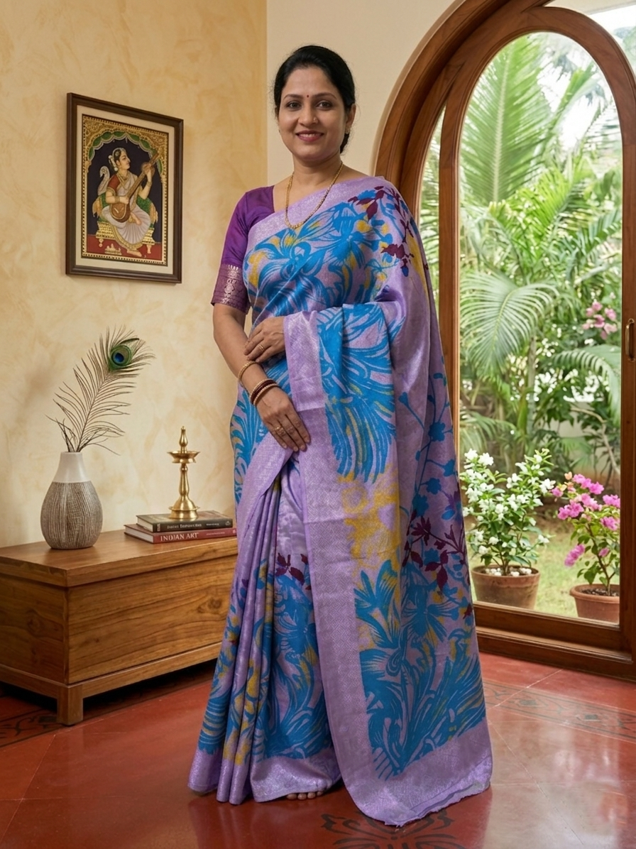 Lavender Blue Chiffon Saree - Image 2