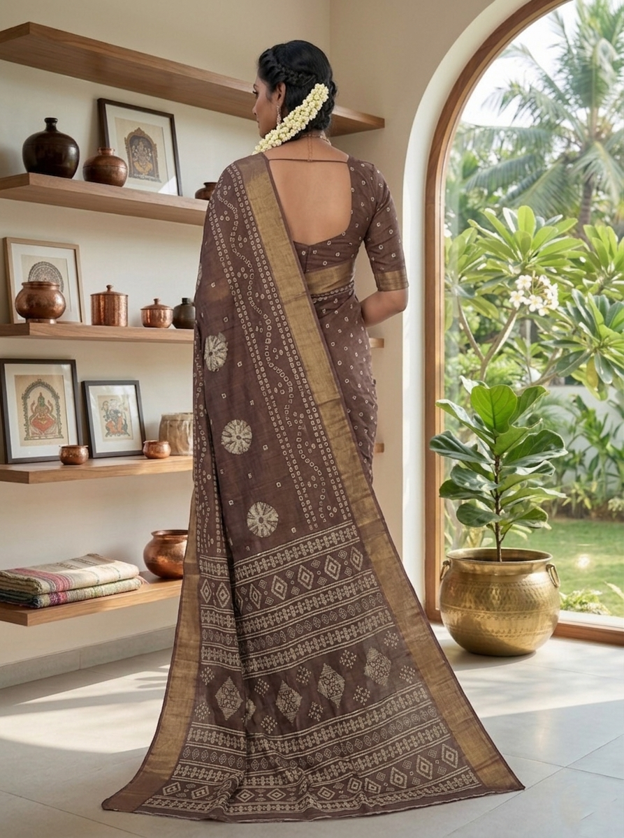 Rustic Brown Handloom Silk Saree - Image 3