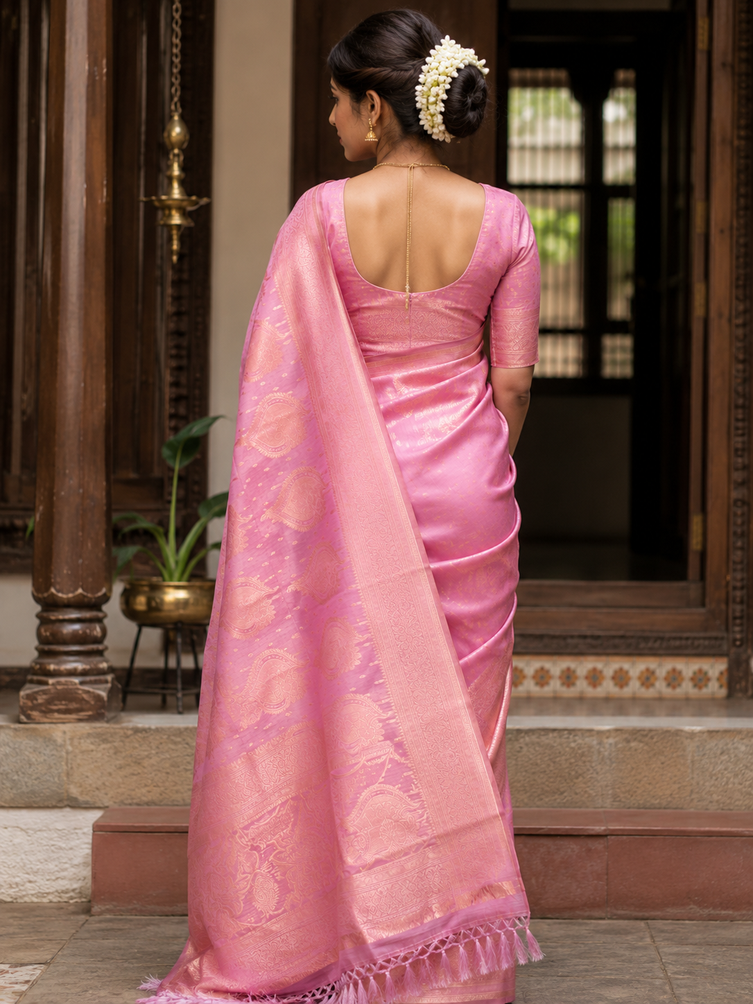 Royal Rose Jacquard Silk Cotton Saree - Image 3