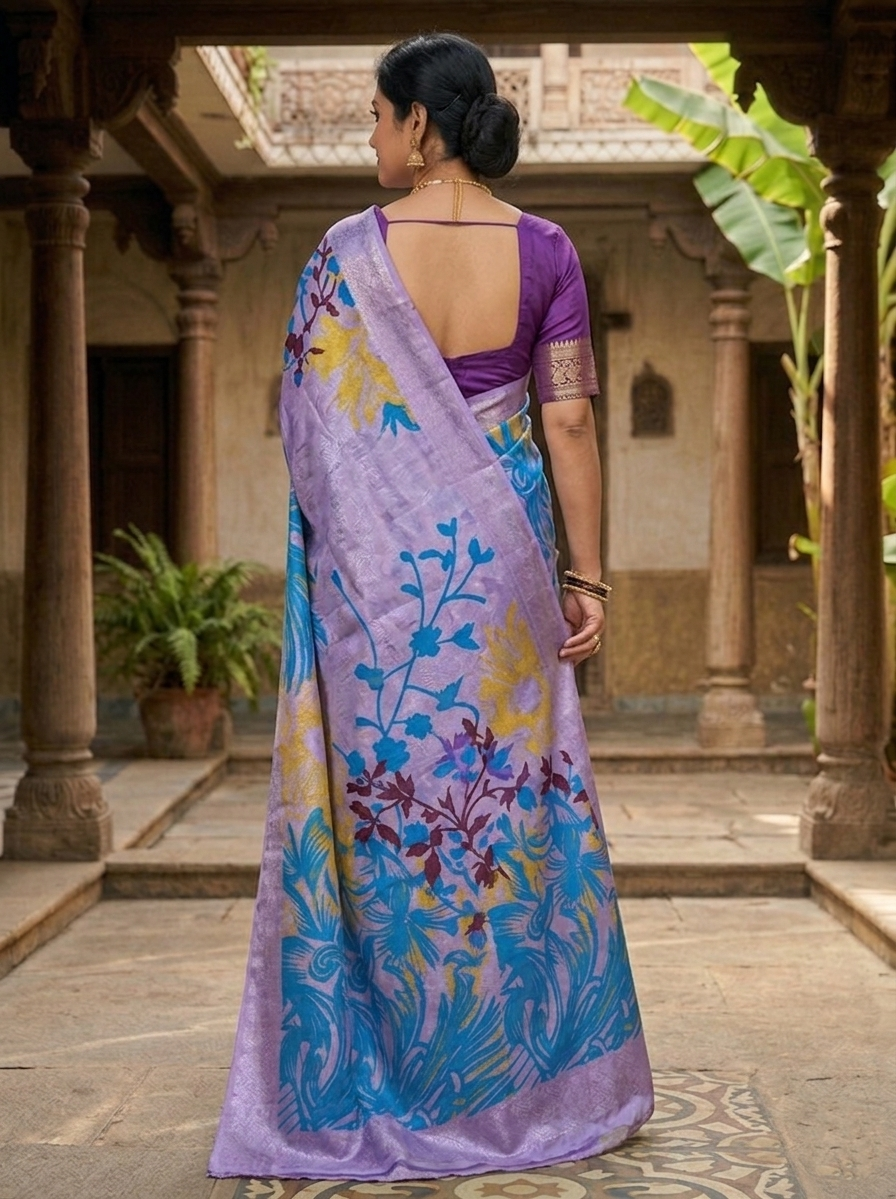Lavender Blue Chiffon Saree - Image 3