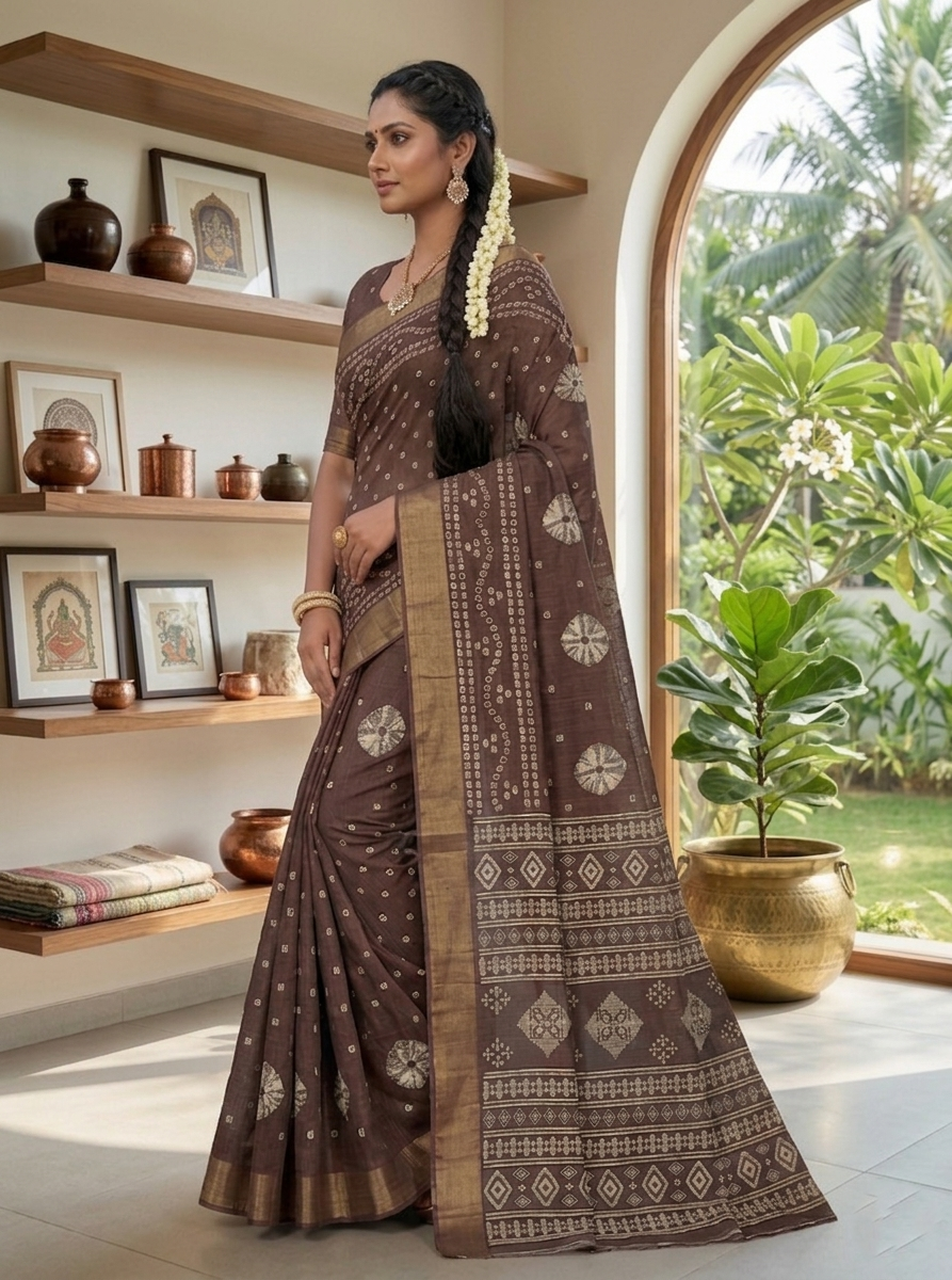 Rustic Brown Handloom Silk Saree - Image 4