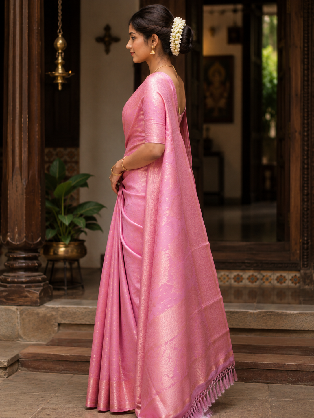 Royal Rose Jacquard Silk Cotton Saree - Image 4