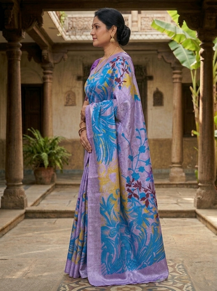 Lavender Blue Chiffon Saree - Image 4