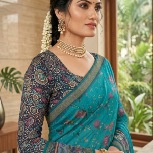 Forest Green Printed Silk Saree