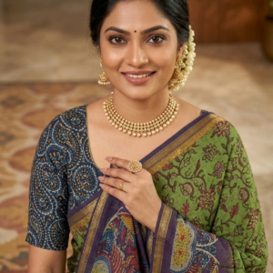 Earth Green Printed Silk Saree