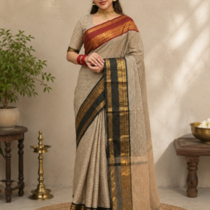 Ganga Yamuna Kalyani Red Gold Saree - LOAB Fashion - View 1